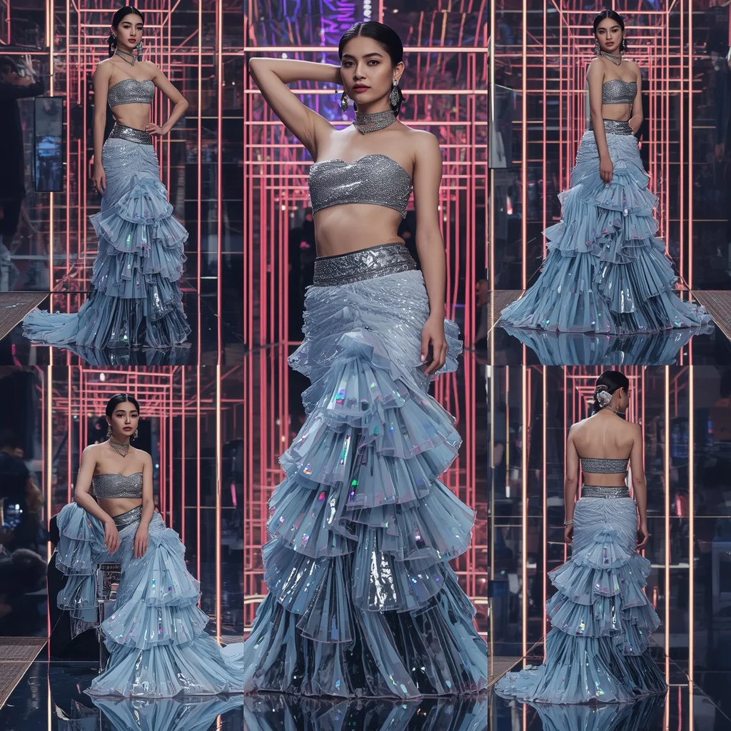 Arctic Crystal Festival Saree with RGB Mirror Infinity Palace | Bridal Saree Ai Prompt For Instagram Reel