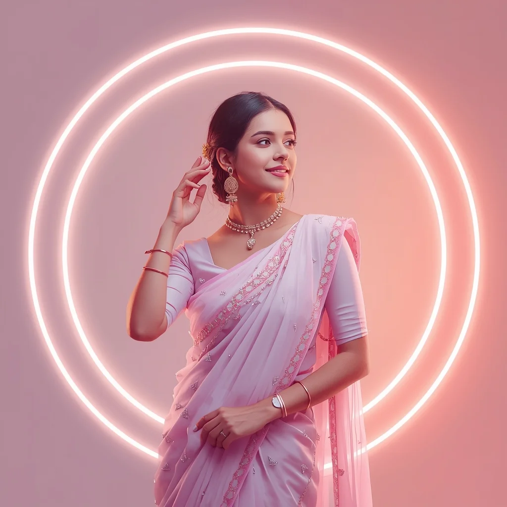 Astral Pulse Halo Orbit Pastel Saree Indian Woman Luxury Composition | Saree Prompt For Girls