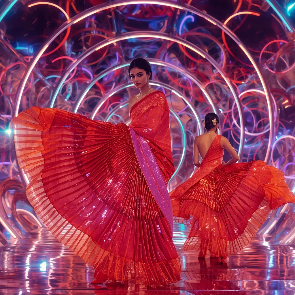 Aurora Flame Saree with Infinity Neon Dome | Cute Ai Prompt