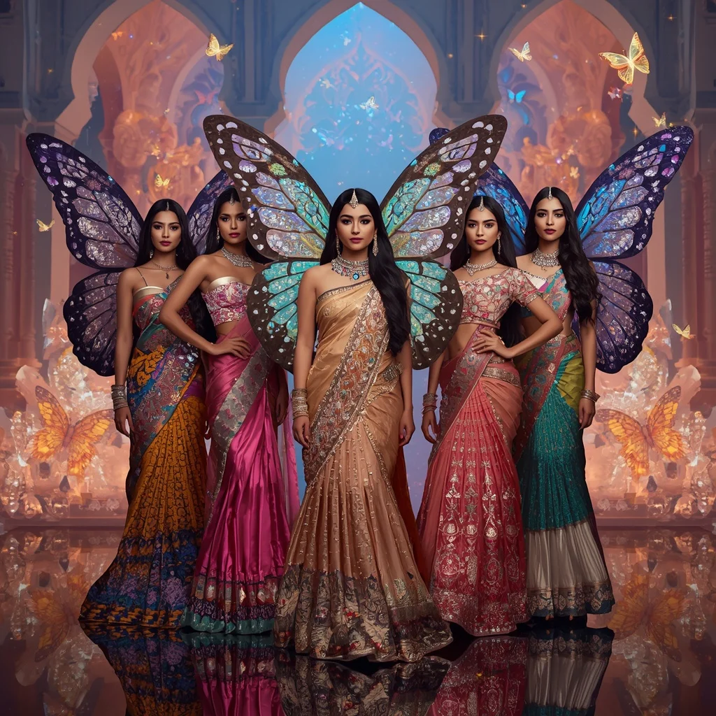 Celestial Butterfly Empresses with Dream Prism Temple Background | Ai Image Generator Prompt