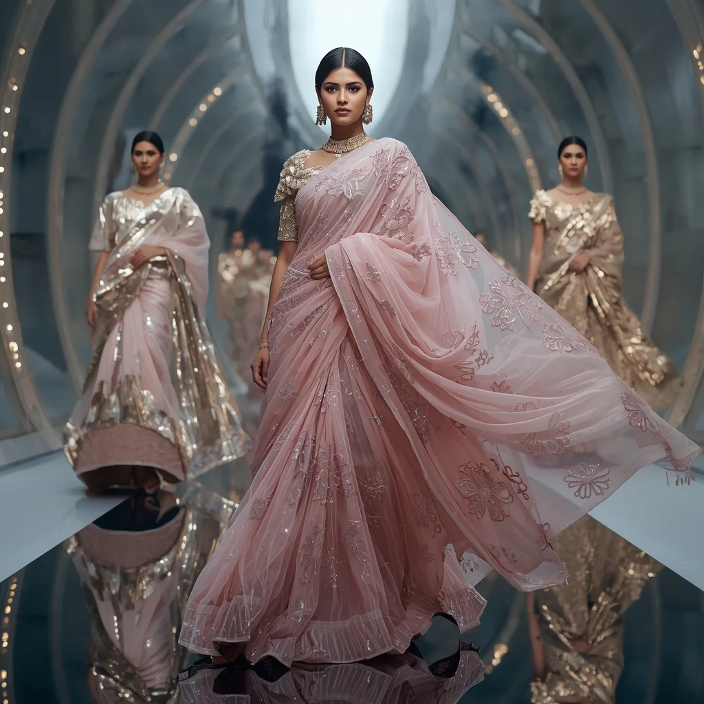Crystal Mirage Saree with Curved Infinity Walls | Ai Photo Editing Prompt