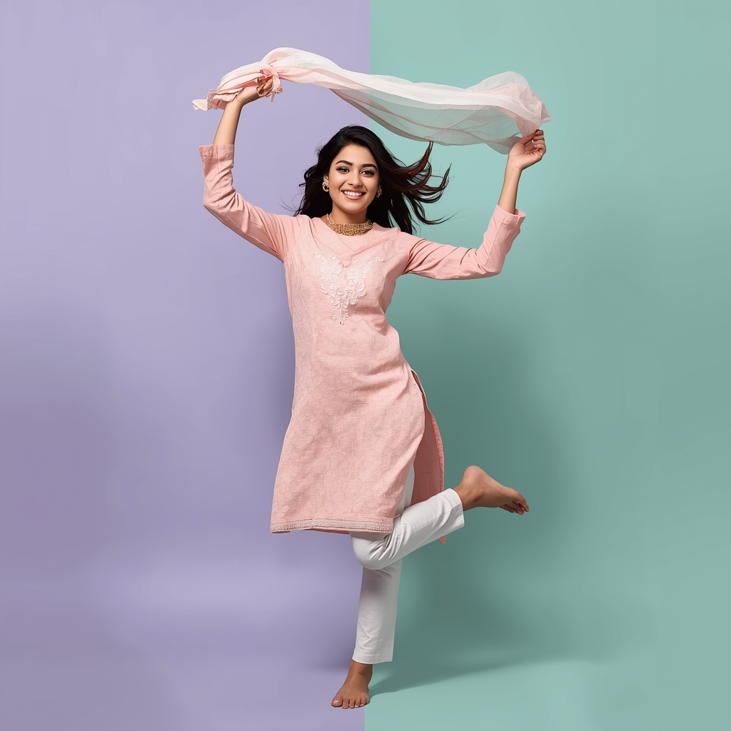 Cute Indian Girl Dupatta Catch Mid Air Pose | Fantasy Ai Prompt