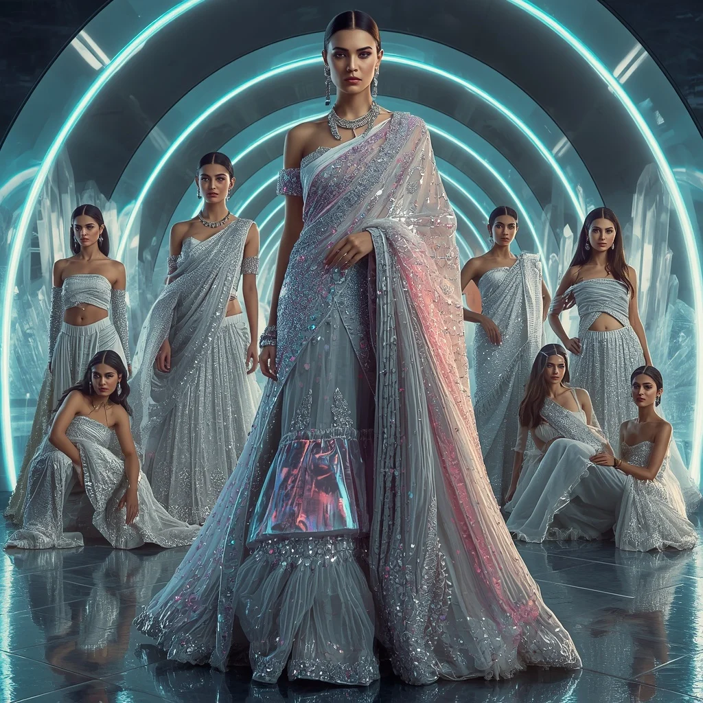 Diamond Aurora Royale Saree with Floating Crystal Arches | Gemini Ai Photo Prompt Copy Paste