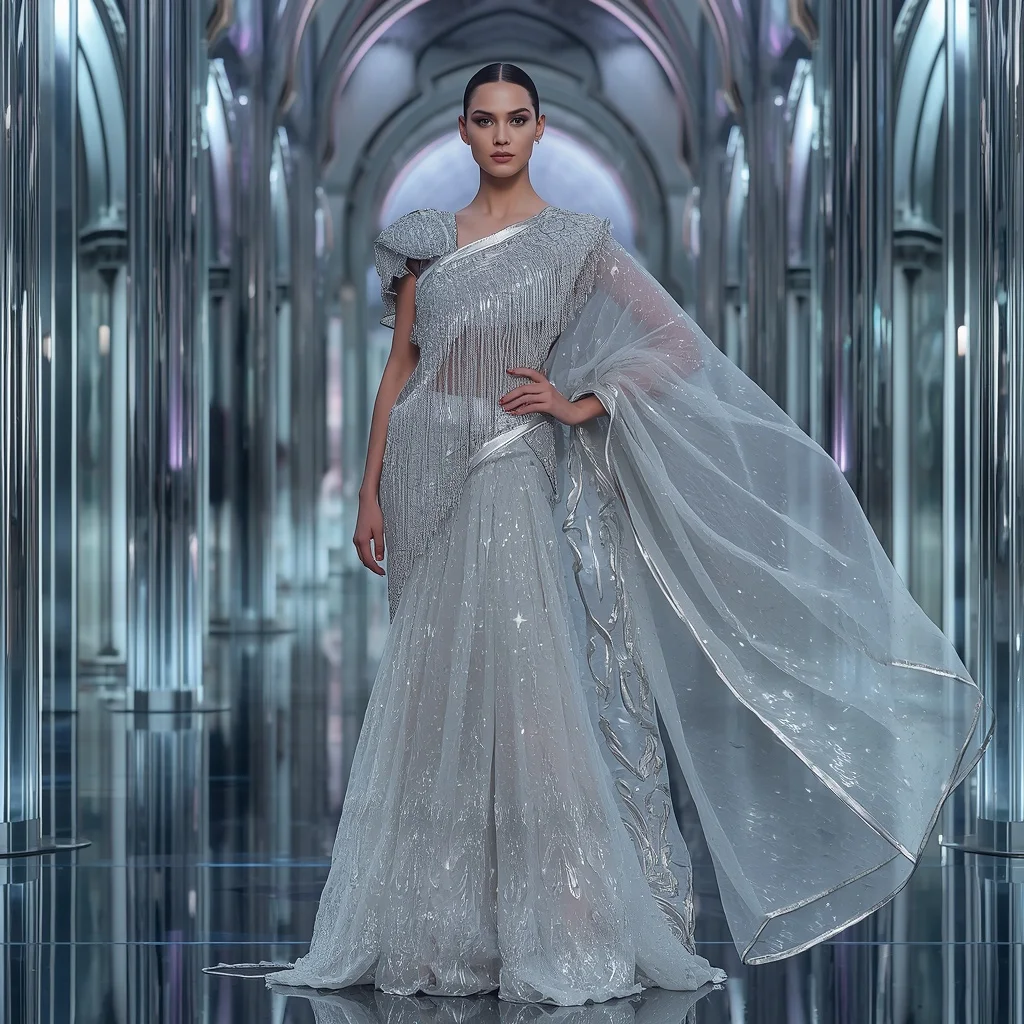 Diamond Crystal Flame Saree with Prism Reflection Cathedral | Saree Trending Ai Prompt
