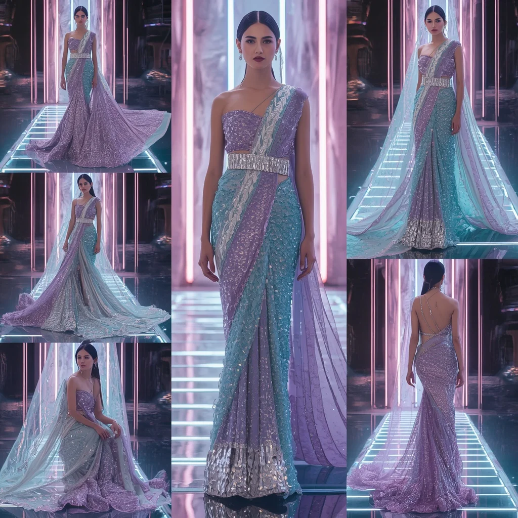 Diamond Horizon Saree with Floating RGB Infinity Crystal Deck | Prompt For Gemini Saree