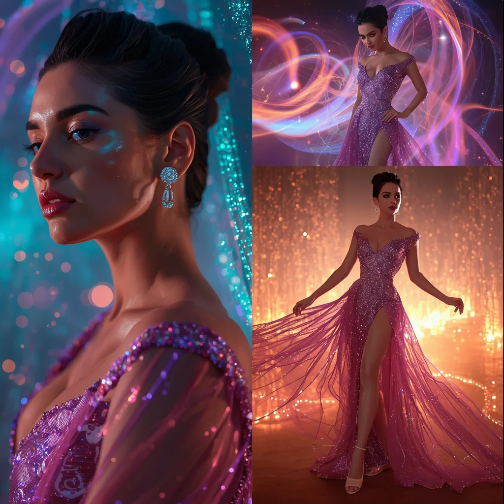 Dream Light Galaxy With Magic Dust Aura Slit Gown | Gym Influencer Ai Prompt