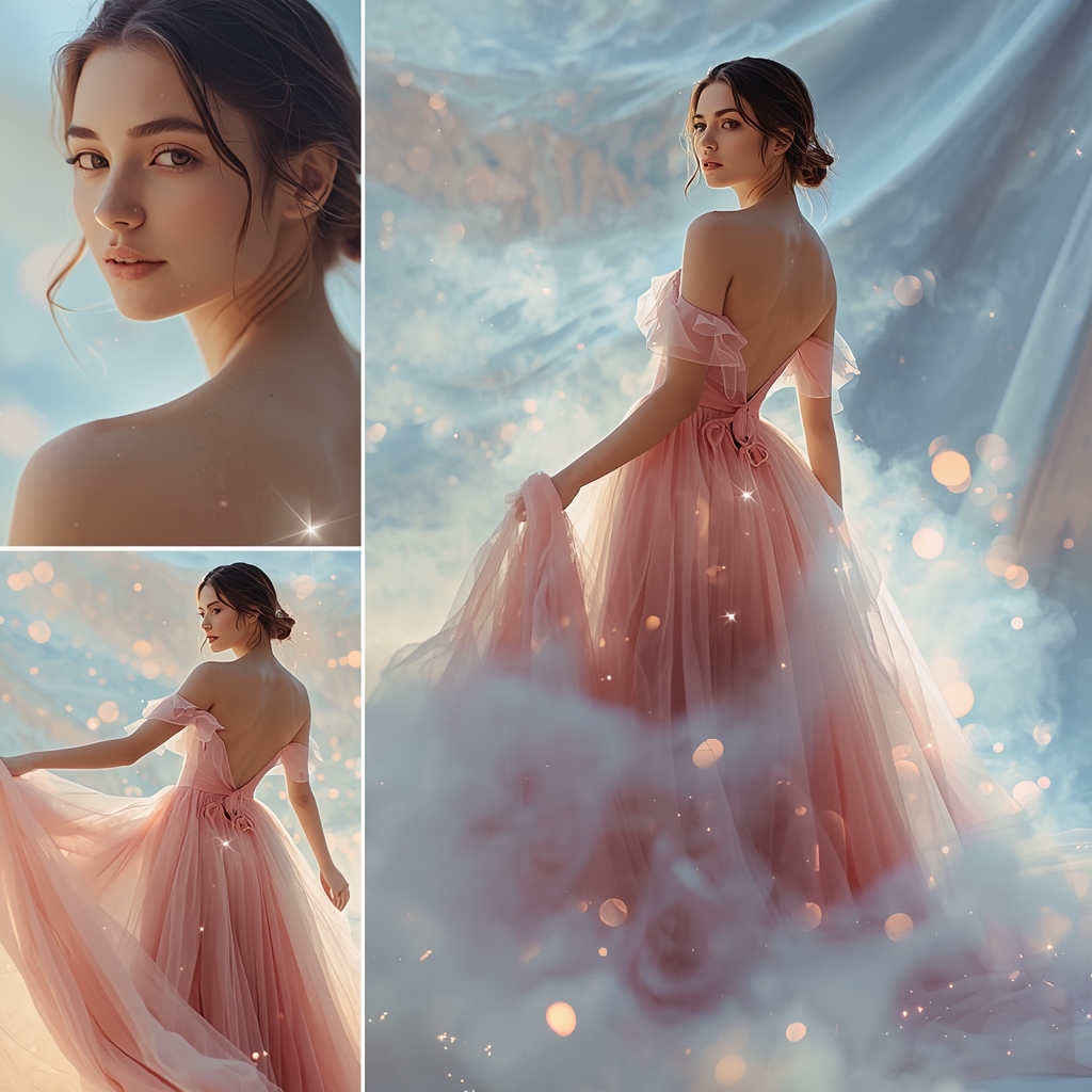 Enchanted Glow Mist With Fairy Light Sparkles Tulle Gown | Fantasy Ai Prompt