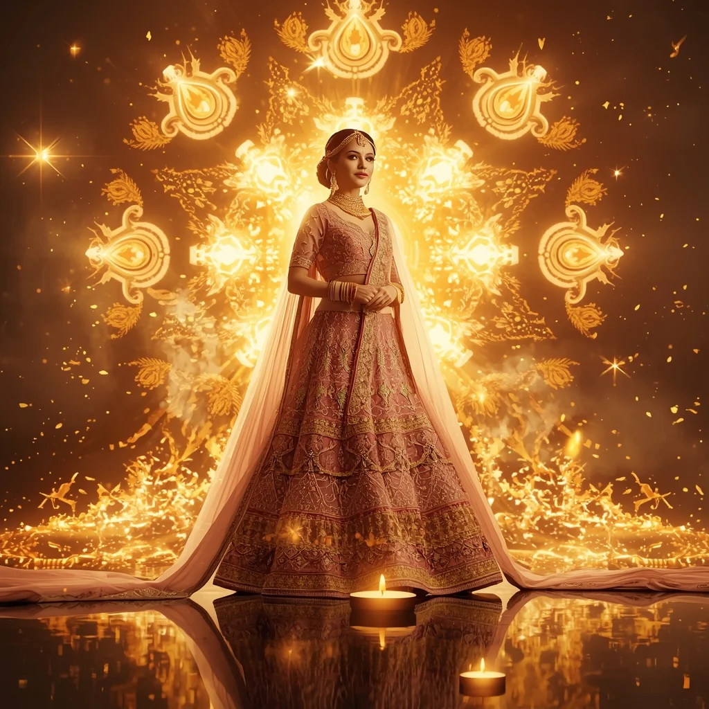 Festive Bridal Lehenga Golden Temple Flame Vortex Collage | Supreme Glow Prompt | Saree Prompt