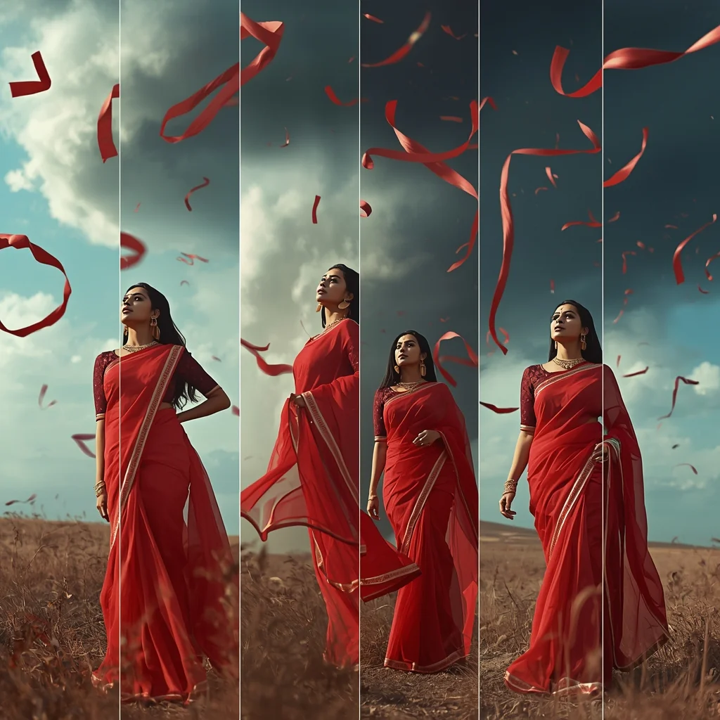Festive Fancy Saree Cloud Tornado multi-pose | Dramatic Editorial Look | Desi Saree Ai Prompt