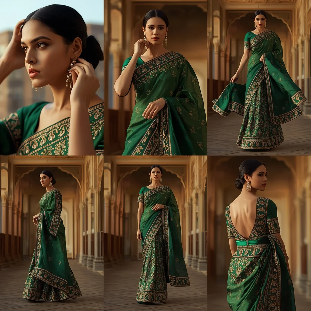 Festive Fancy Saree Emerald Palace Multi-Pose | High-Fashion Cinematic | Saree Selfie Ai Prompt