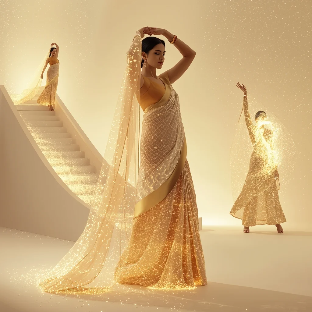 Festive Fancy Saree Programmable Light-Bending Satin | Saree Profile Pic Ai Prompt