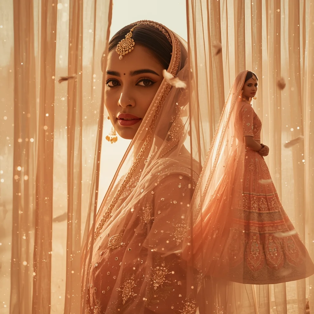 Festive Ghagra Choli Gentle Royal Parrot Feather Veil Collage | Bright Cosmic Prompt | Saree Girl Dp Ai Prompt Ultra Hd