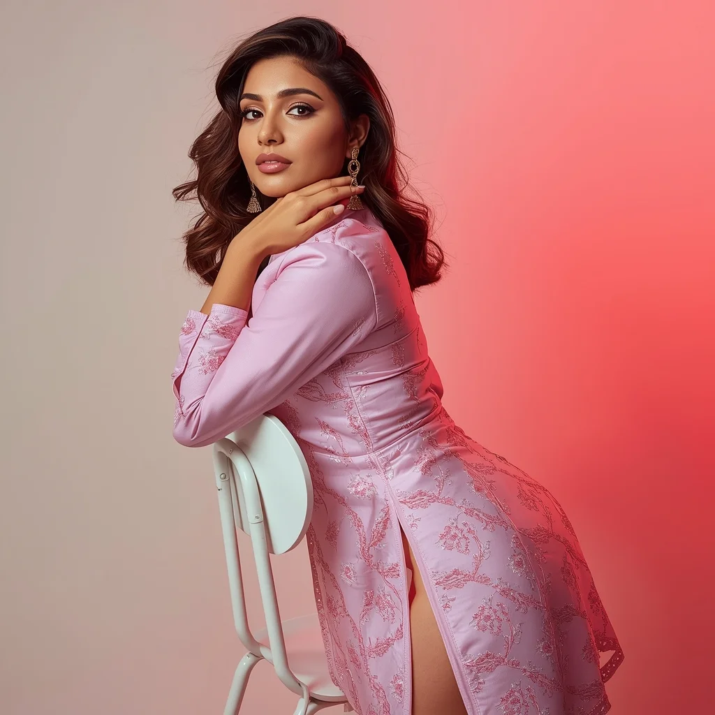 Festive Indo-Western Girl Chair Lean Reverse Glam Pose | Instagram Carousel Ai Prompt