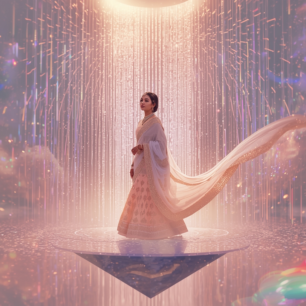 Festive Pastel Saree Aether Veil Holographic Crystal Portal Collage | Ultimate Dream Prompt | Saree Prompt Generator