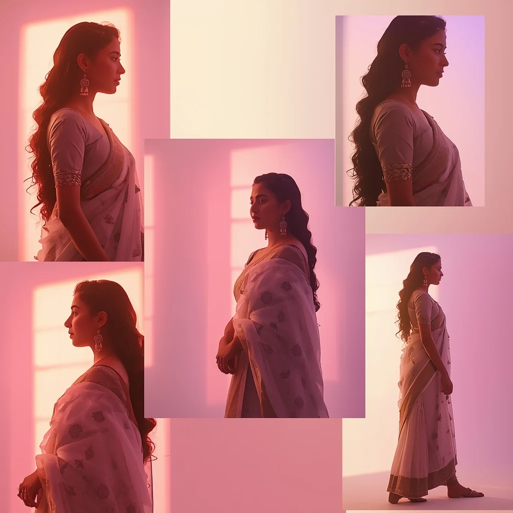 Festive Pastel Saree Backlight Silhouette Collage | Indian Girl Soft Glow Aesthetic Cinematic Viral Prompt | Saree Prompt For Gemini