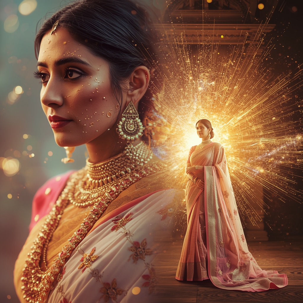 Festive Pastel Saree Cosmic Thread Explosion Collage | Network Break Luxury Prompt | Prompt For Gemini Saree