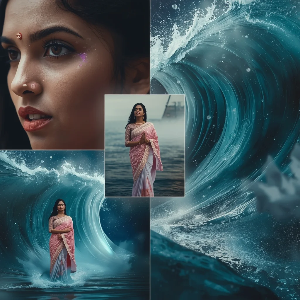 Festive Pastel Saree Cosmic Wave Energy Ocean Collage | Liquid Galaxy Prompt | Saree Ai Prompt Copy Paste For Gemini