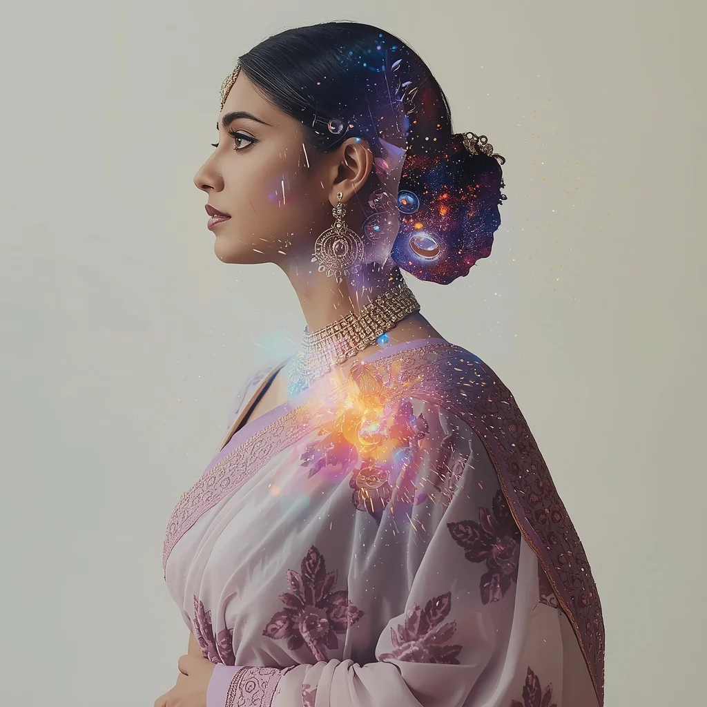 Festive Pastel Saree Double Exposure Echo Prism Galaxy Collage | Artistic Eternal Prompt | Prompt For Gemini Saree
