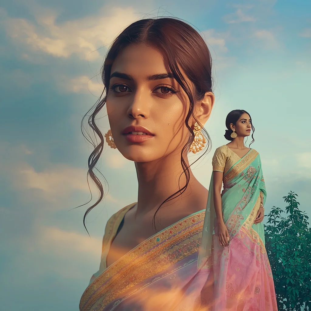 Festive Pastel Saree Dual Exposure Universe Collage | Parallel Existence Luxury Prompt | Saree Look Ai Prompt Modern Style