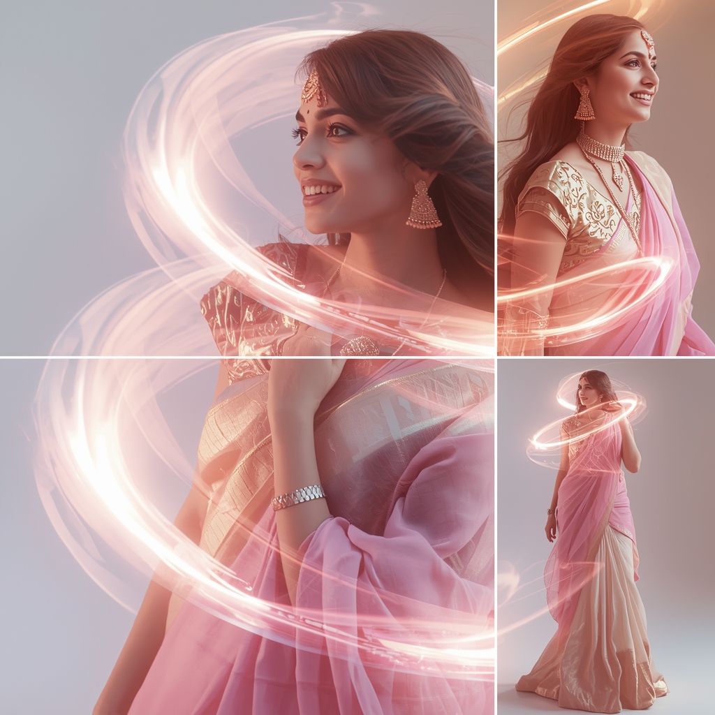 Festive Pastel Saree Energy Spiral Collage | Indian Girl Motion Flow Aesthetic Cinematic Viral Prompt | Saree Reel Ai Prompt