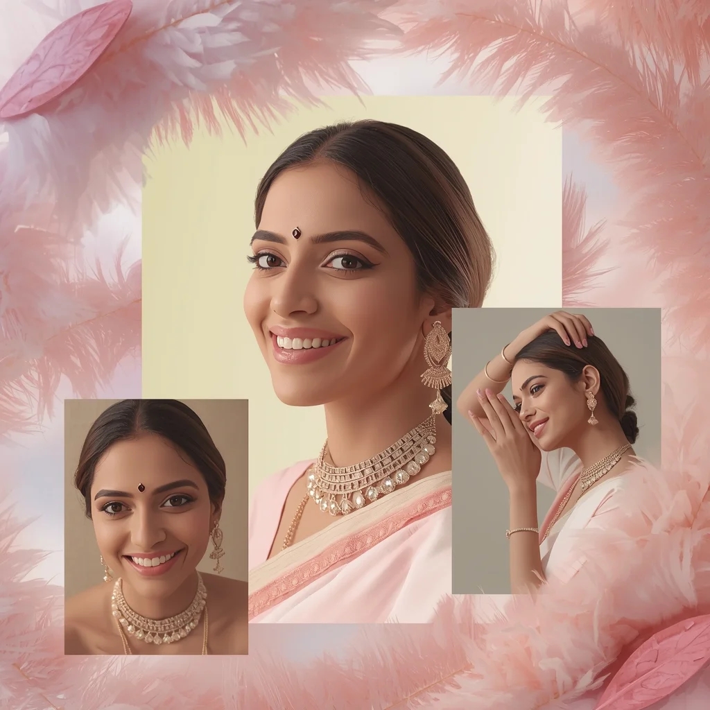 Festive Pastel Saree Feather Frame Collage | Indian Girl Soft Texture Aesthetic Cinematic Viral Prompt | Beautiful Saree Girl Ai Prompt Cinematic