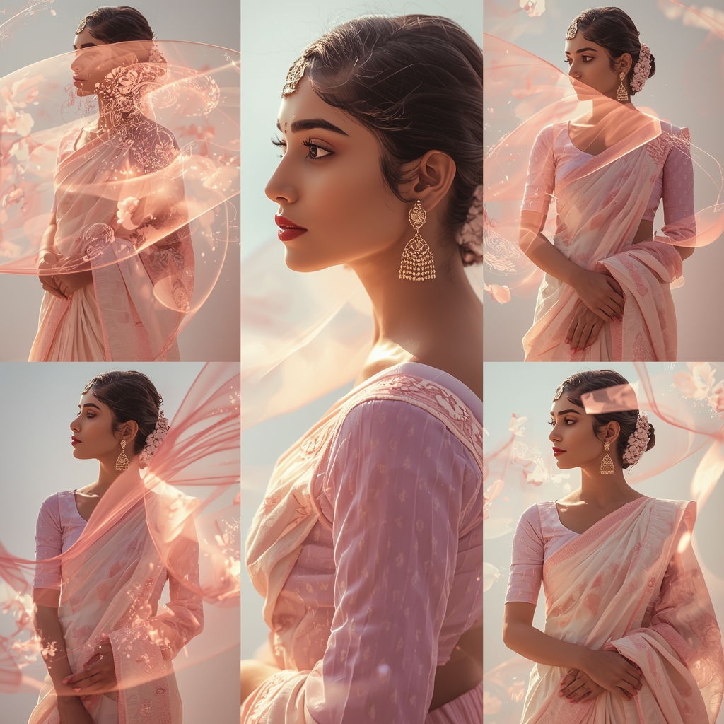 Festive Pastel Saree Floral Curve Collage | Indian Girl Bloom Motion Aesthetic Soft Cinematic Viral Prompt | Saree Whatsapp Dp Ai Prompt
