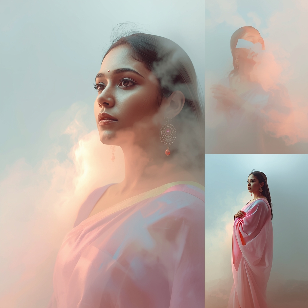 Festive Pastel Saree Fog Layer Collage | Indian Girl Multi-Depth Aesthetic Cinematic Viral Prompt | Gemini Saree Ai Photo Prompt