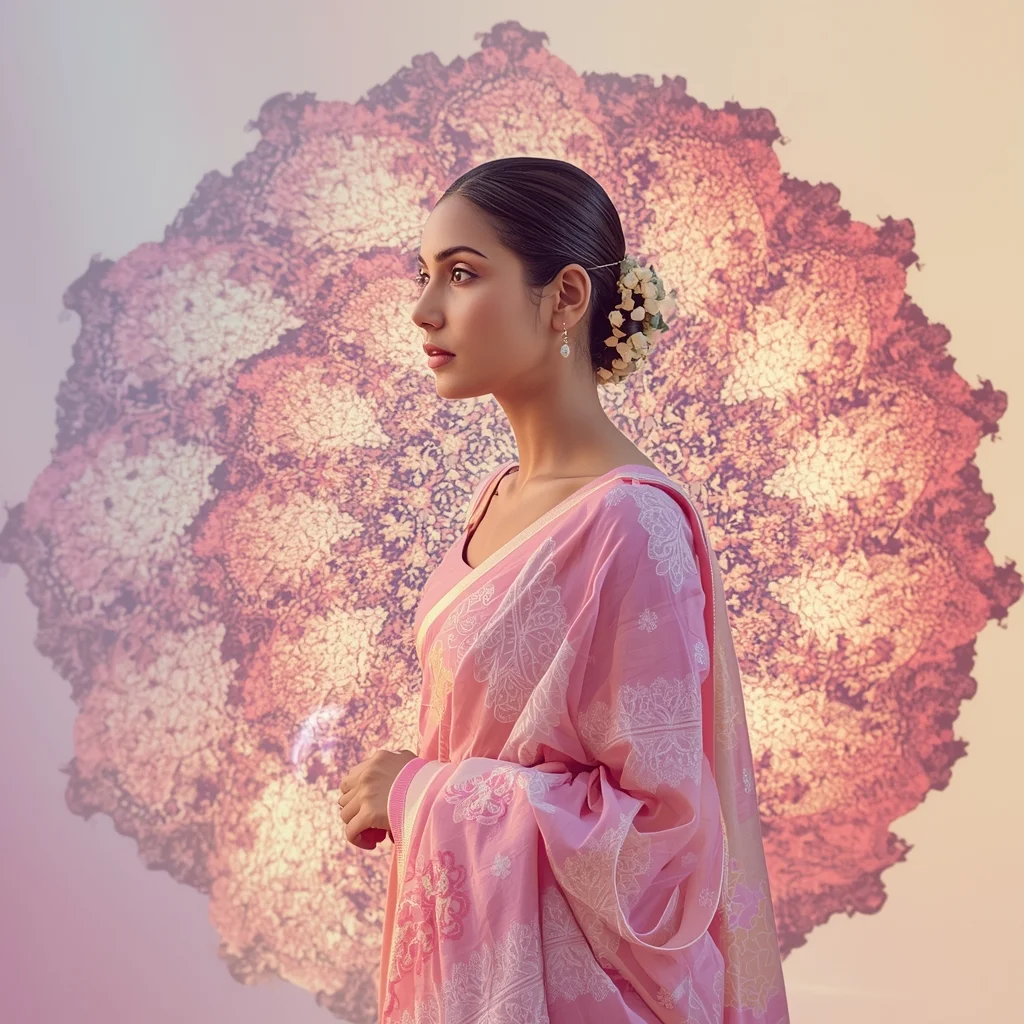 Festive Pastel Saree Fractal Bloom Collage | Indian Girl Infinite Pattern Aesthetic Soft Cinematic Viral Prompt | Desi Saree Ai Prompt