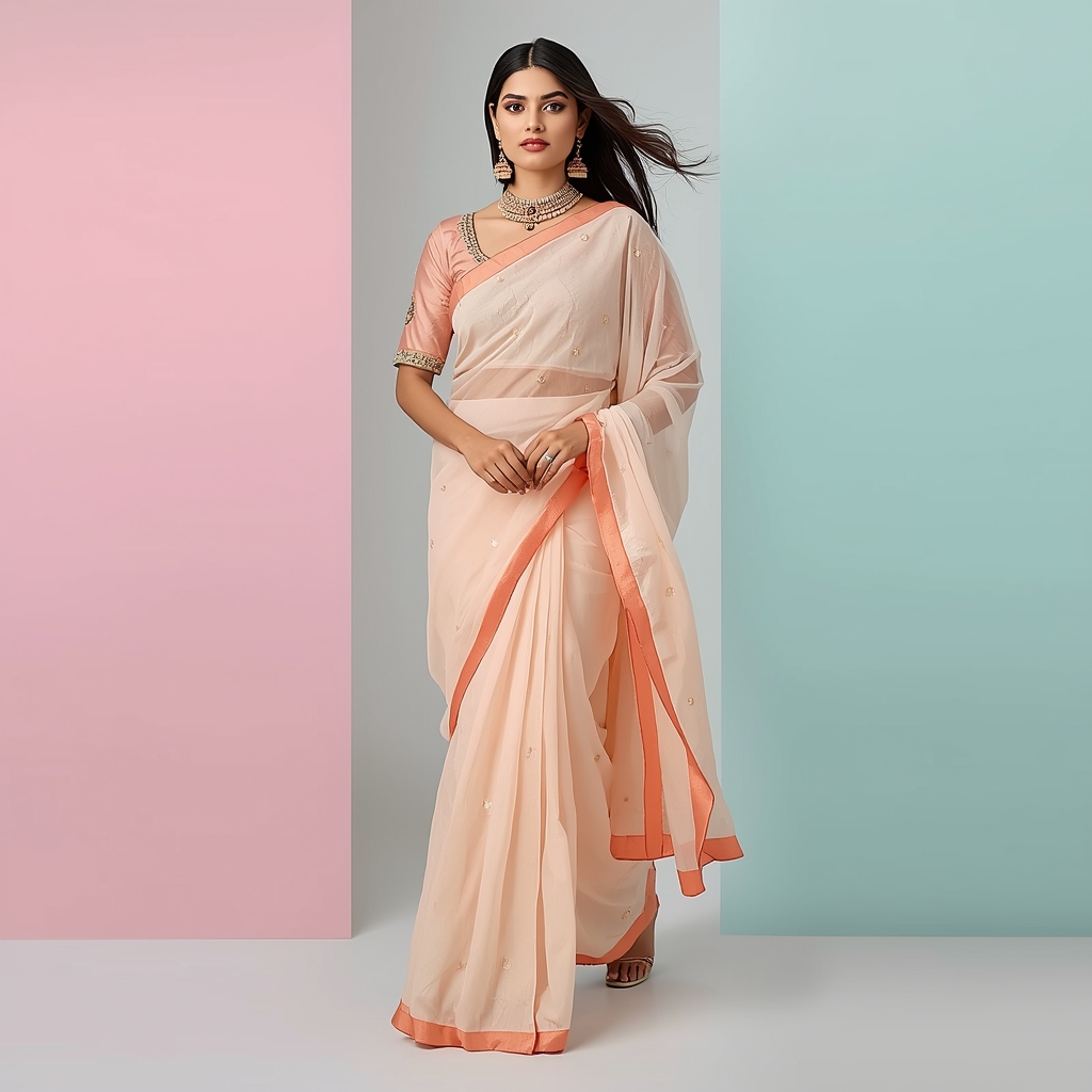 Festive Pastel Saree Girl Gentle Front Hold Walk Pose | Saree Look Ai Prompt Modern Style