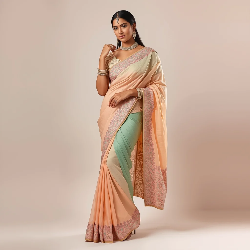 Festive Pastel Saree Girl Shoulder Twist Elegant Balance Pose | Beautiful Saree Girl Ai Prompt Cinematic
