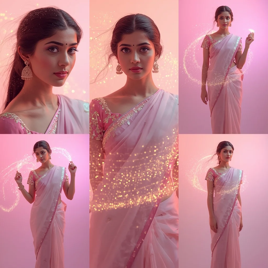 Festive Pastel Saree Glow Dust Trail Collage Dream Cinematic | Saree Girl Ai Prompt