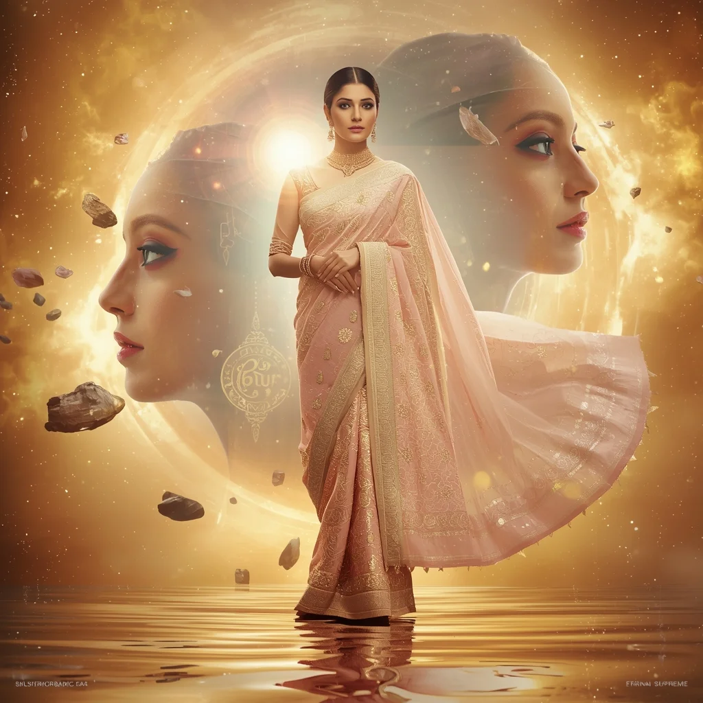 Festive Pastel Saree Golden Aurora Nebula Vortex Collage | Eternal Supreme Prompt | Bridal Saree Ai Prompt