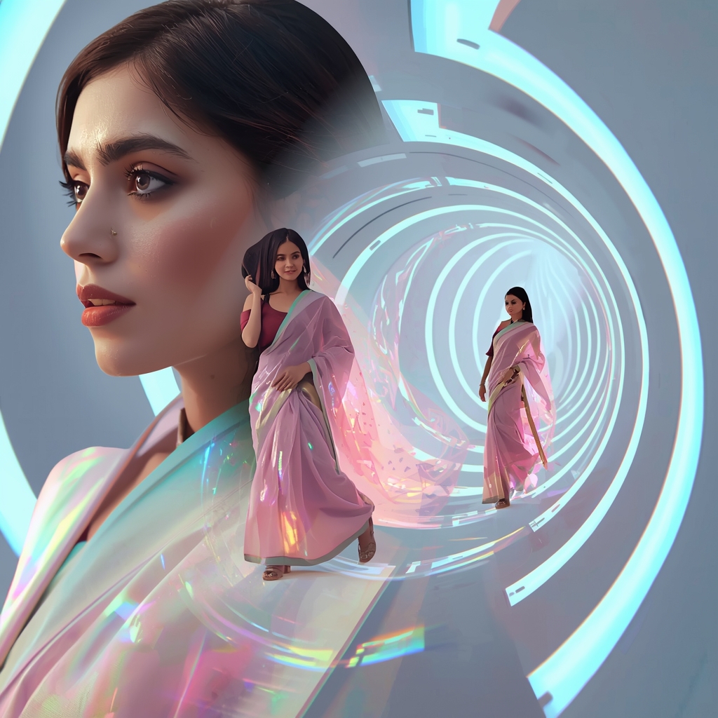 Festive Pastel Saree Gravity Warp Collage | Indian Girl Space Distortion Aesthetic Cinematic Viral Prompt | Prompt Gemini Saree