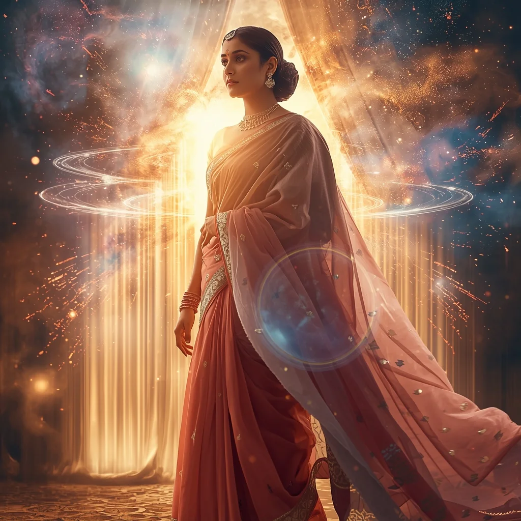 Festive Pastel Saree Imperial Cosmic Curtain Galaxy Burst Collage | Regal Symphony Prompt | Beautiful Saree Girl Ai Prompt Cinematic