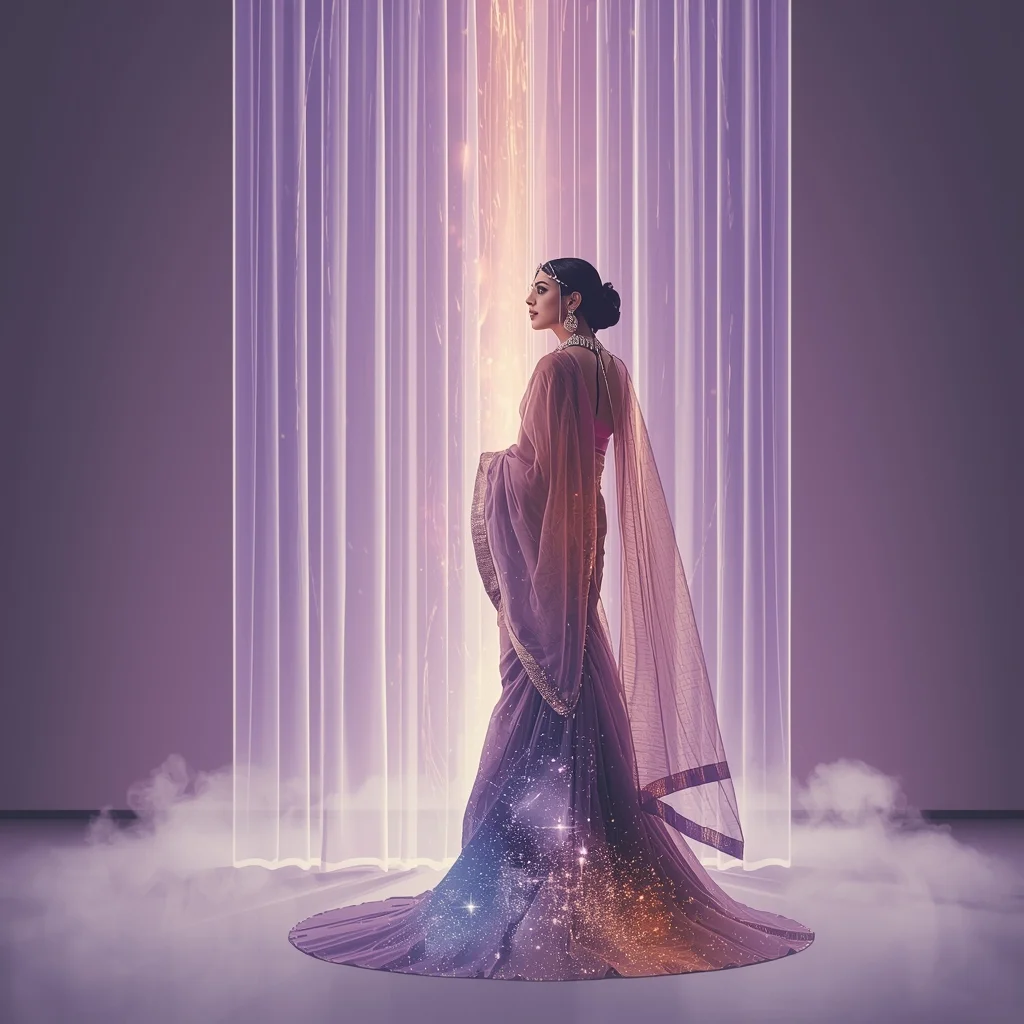 Festive Pastel Saree Imperial Cosmic Curtain Galaxy Burst Collage | Regal Symphony Prompt | Saree Ai Prompt