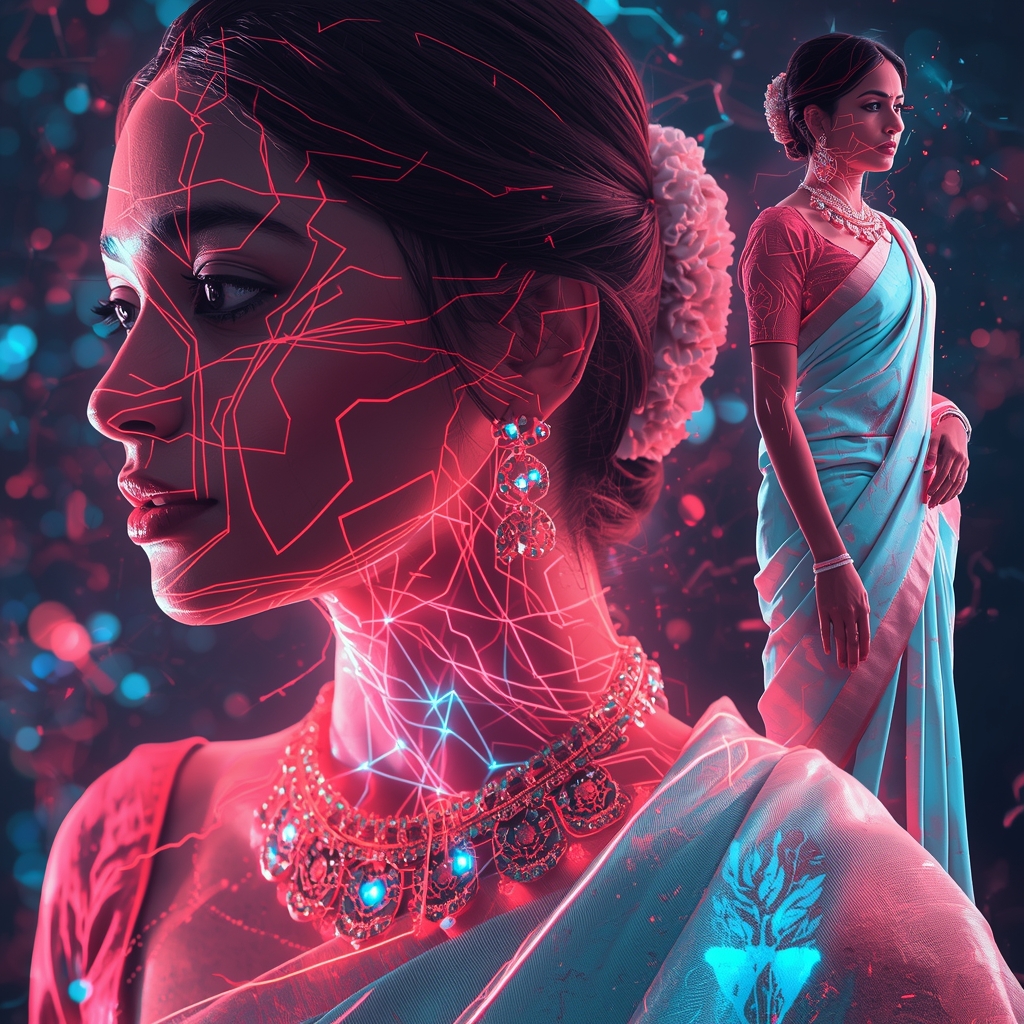 Festive Pastel Saree Infinite Data Blood Circuit Collage | Bio-Digital Empress Prompt | Indian Girl Saree Ai Prompt 4k Realistic