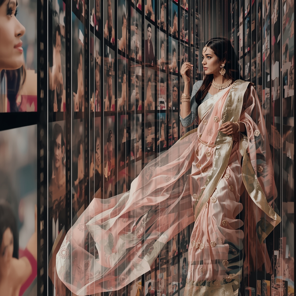 Festive Pastel Saree Infinite Falling Frame Reality Collage | Cinematic Loop Collapse Prompt | Gemini Saree Prompt