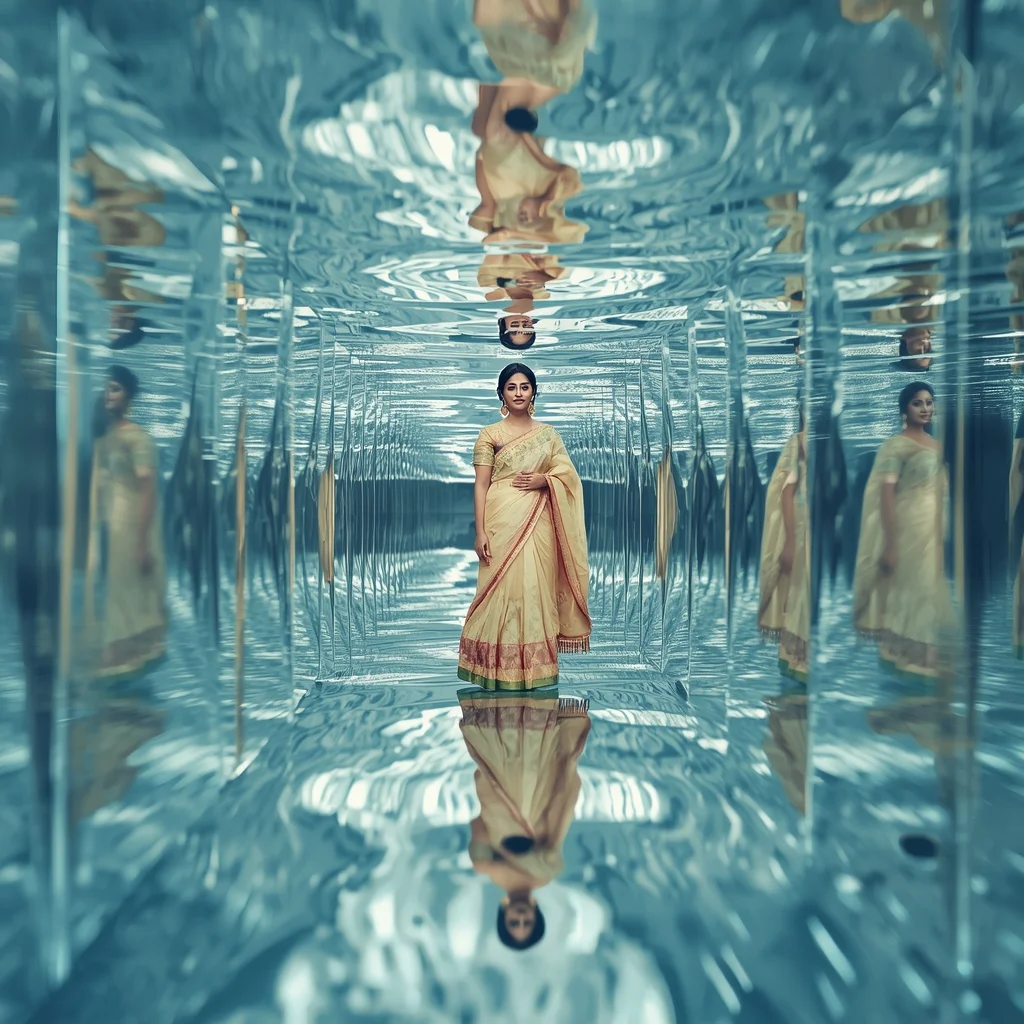 Festive Pastel Saree Infinite Reflection Ocean Collage | Depth Illusion Luxury Prompt | Gemini Saree Prompt