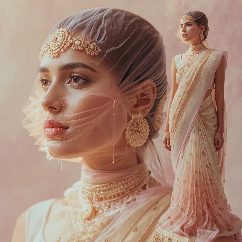 Festive Pastel Saree Infinite Skin Layer Dimension Peel Collage | Existential Shedding Empress Prompt | Saree Profile Pic Ai Prompt