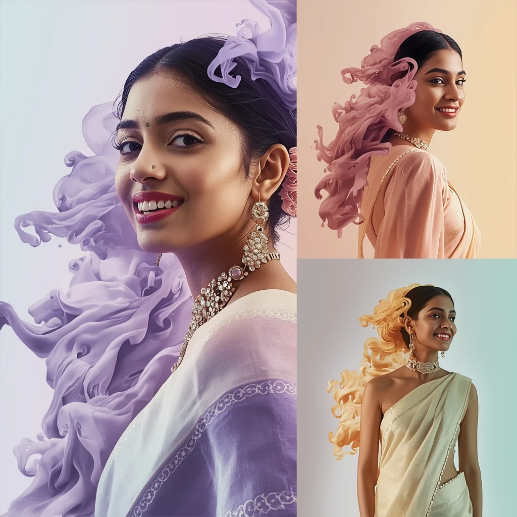 Festive Pastel Saree Ink Spiral Collage | Indian Girl Fluid Motion Aesthetic Soft Cinematic Viral Prompt | Saree Ai Prompt Copy Paste For Gemini