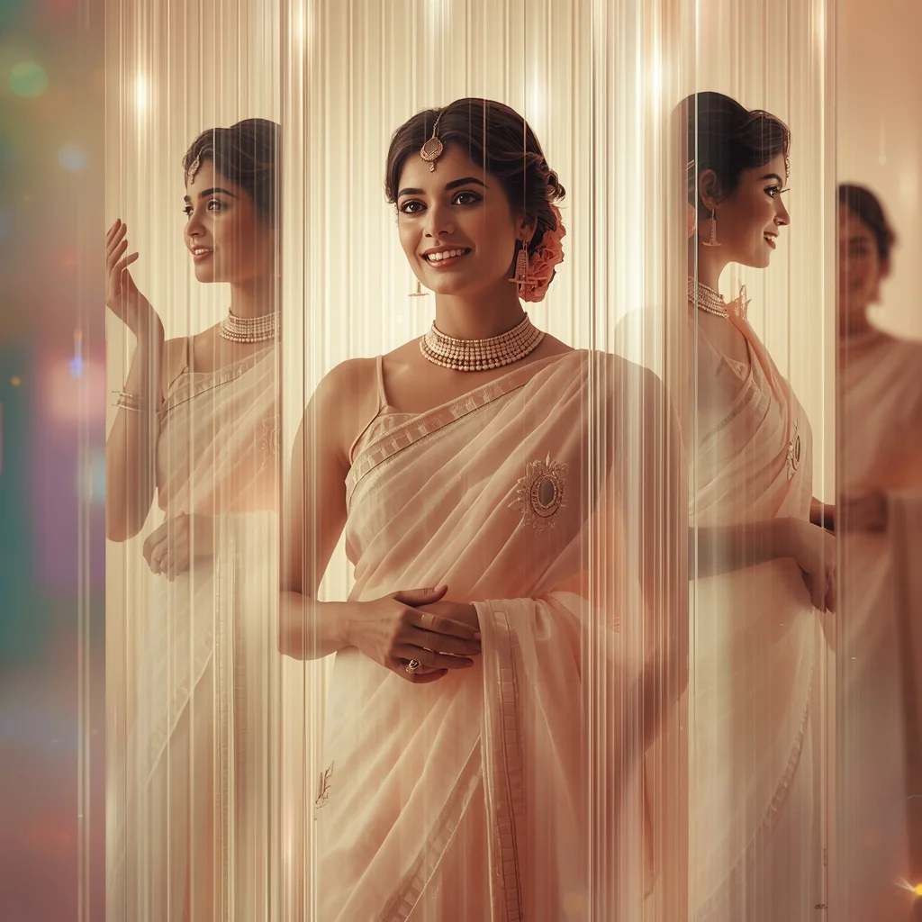 Festive Pastel Saree Luminous Aura Cascade Flow Collage Cinematic Aesthetic | Stylish Prompt For Girls