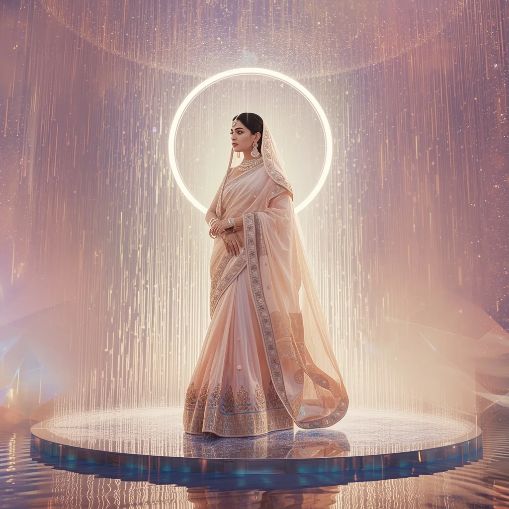 Festive Pastel Saree Luminous Veil Holographic Crystal Portal Collage | Ultimate Dream Prompt | Saree Dp Ai Prompt