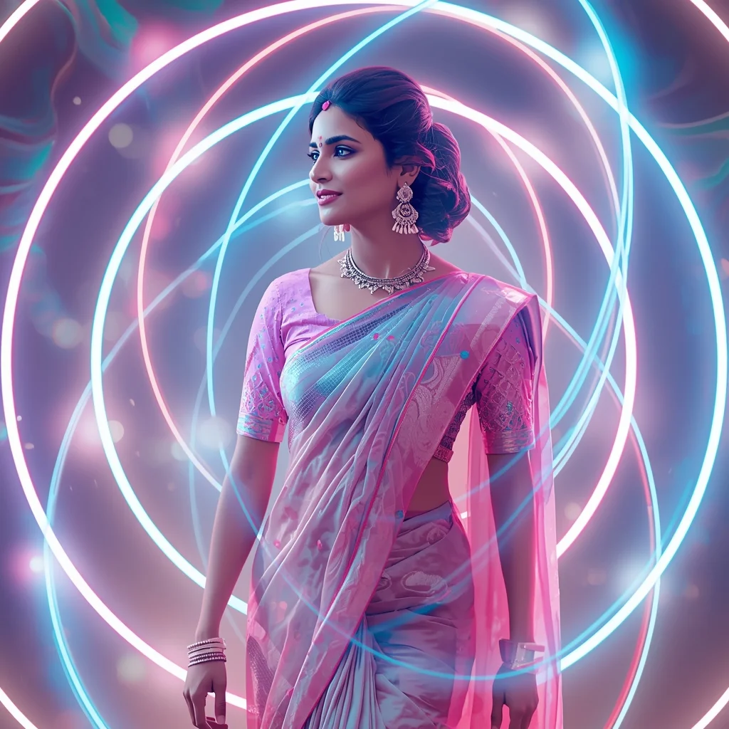 Festive Pastel Saree Neon Light Orbit Flow Collage Modern Cinematic | Beautiful Saree Girl Ai Prompt
