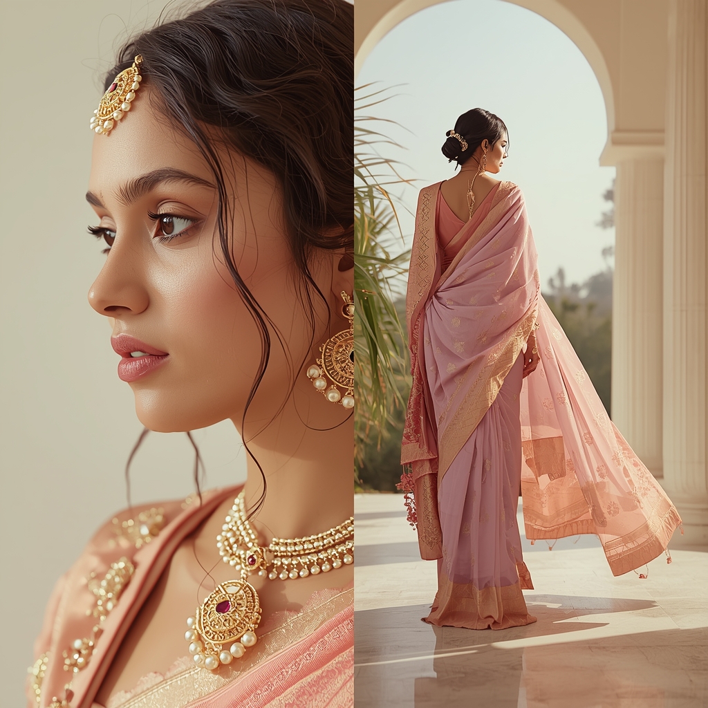 Festive Pastel Saree Observer Effect Reality Collage | Perception Shift Luxury Prompt | Saree Woman Ai Prompt