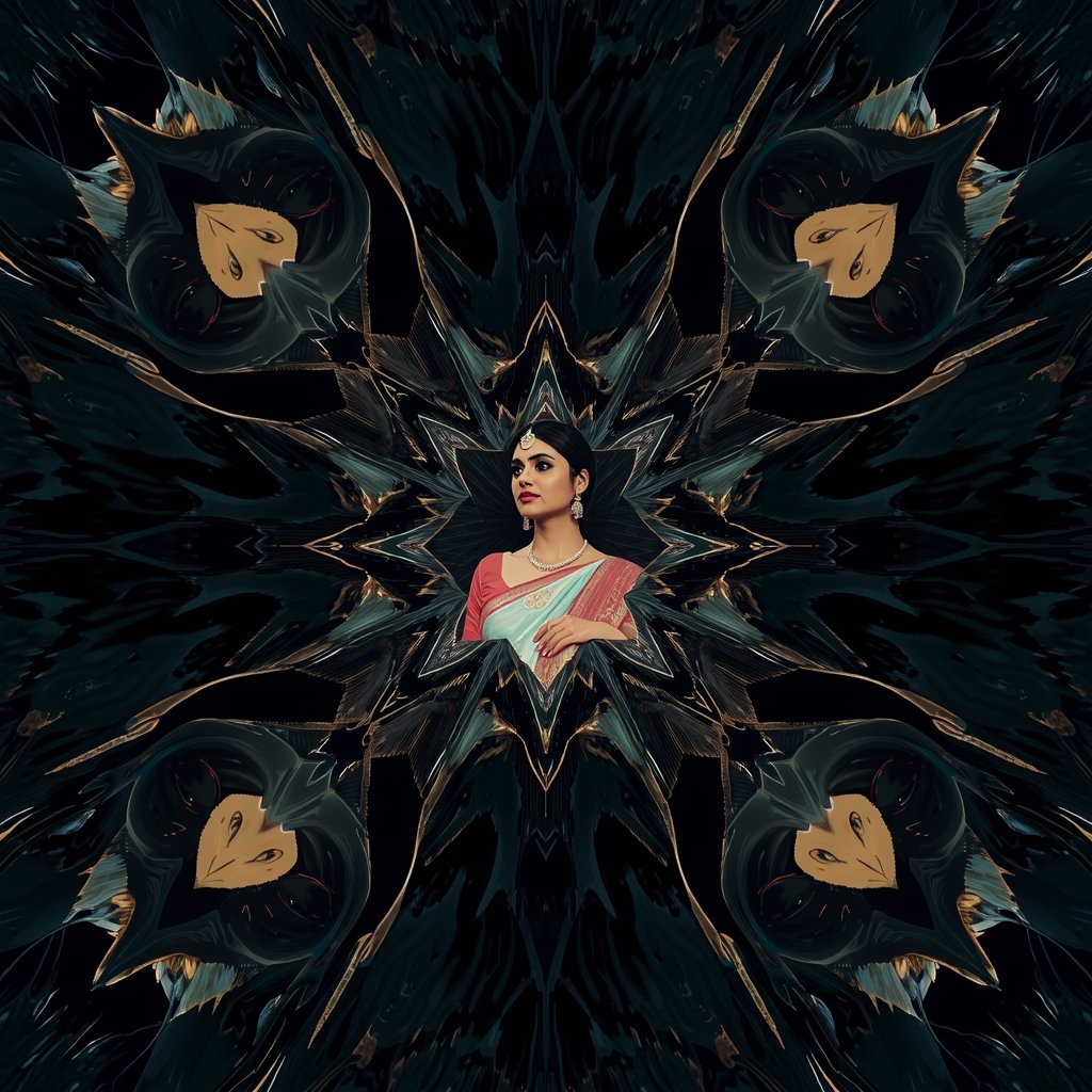 Festive Pastel Saree Obsidian Mirror Dimension Shatter Collage Luxury Cinematic | Saree Selfie Ai Prompt