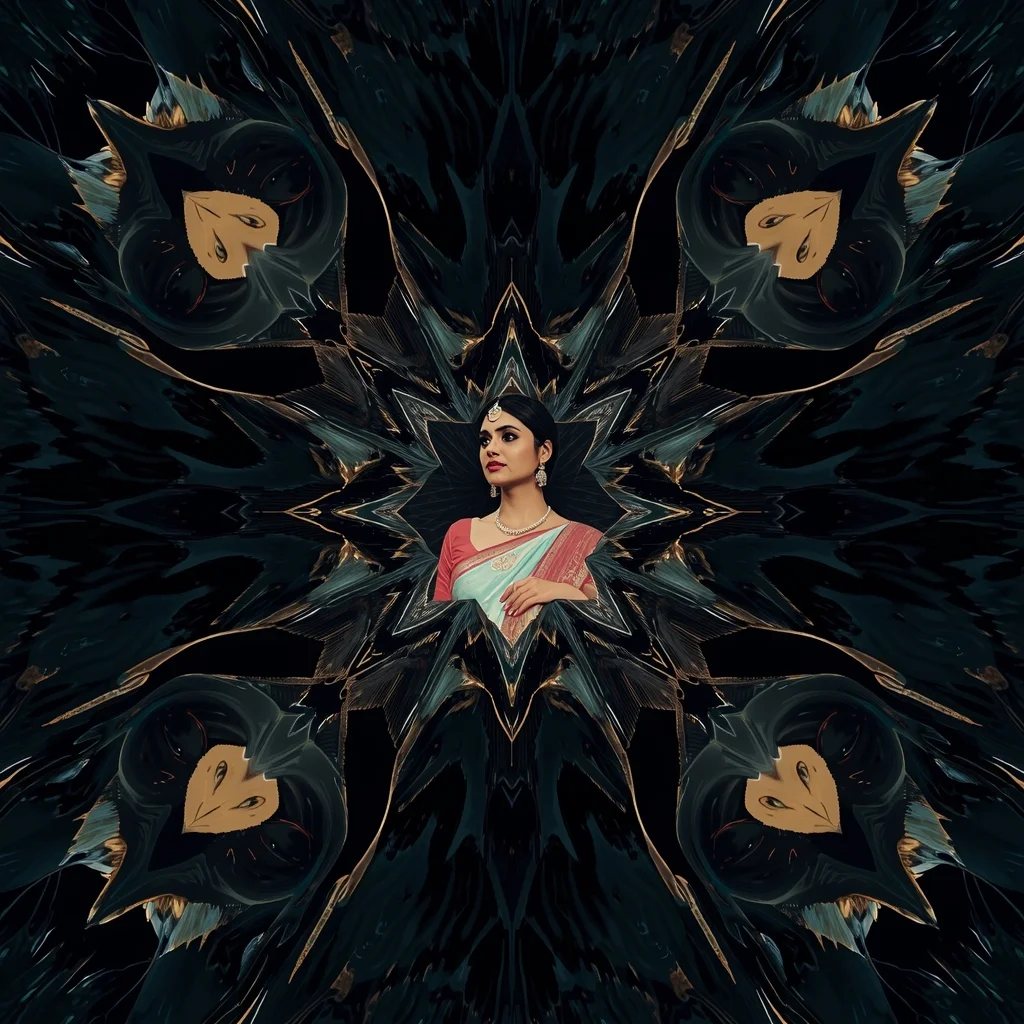 Festive Pastel Saree Obsidian Mirror Dimension Shatter Collage Luxury Cinematic | Saree Selfie Ai Prompt