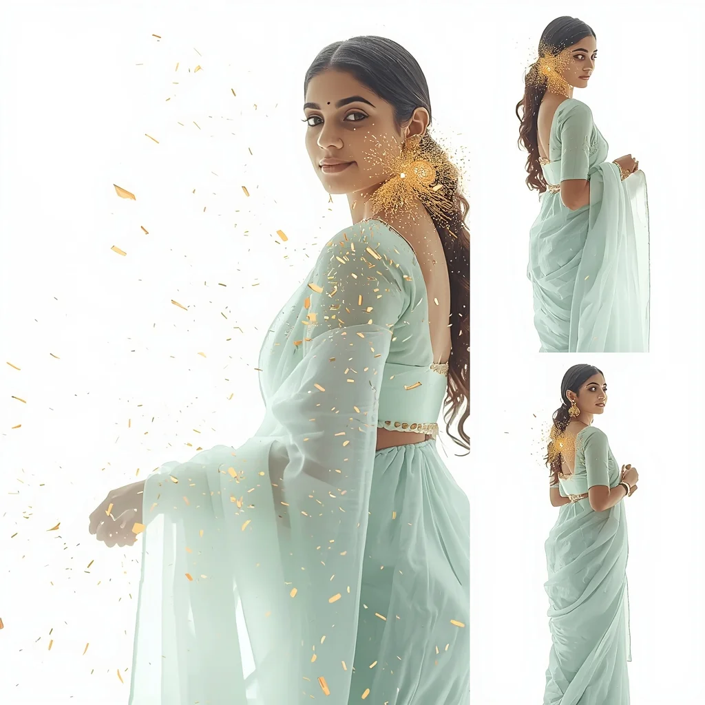 Festive Pastel Saree Overexposed White Gold Kintsugi Dust | Saree Ai Prompt Copy Paste For Gemini