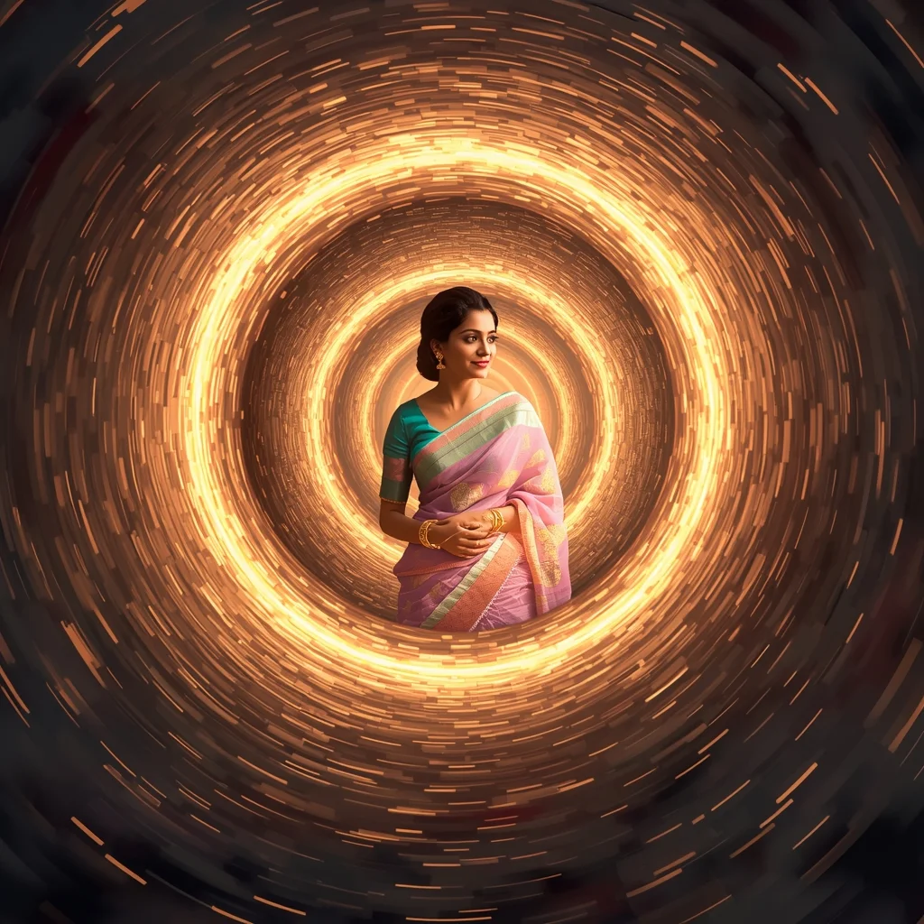 Festive Pastel Saree Particle Spiral Tunnel Prompt with Motion Depth Layers and Cinematic Energy Flow | New Prompt Girl Ai Photo
