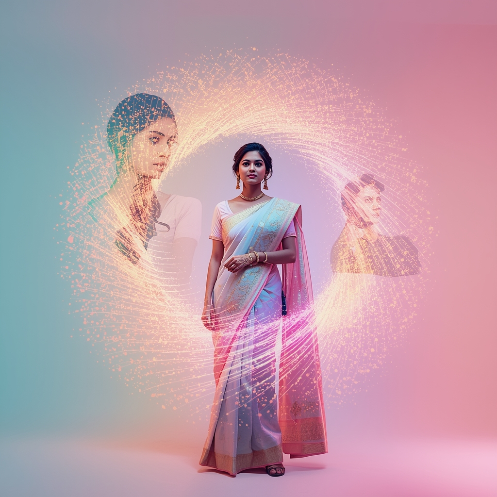 Festive Pastel Saree Particle Tornado Collage | Indian Girl Energy Spiral Aesthetic Cinematic Viral Prompt | Saree Whatsapp Dp Ai Prompt