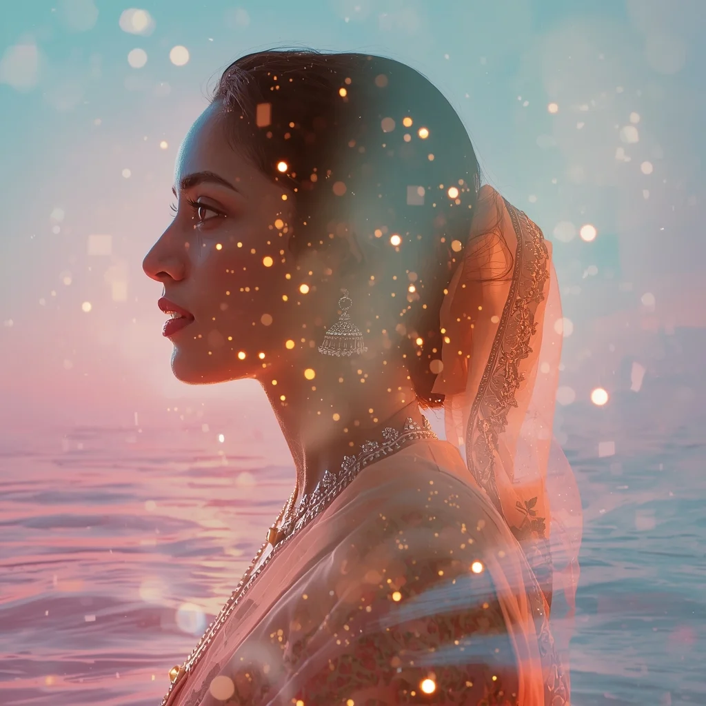 Festive Pastel Saree Poetic Artistic Double Exposure Loop Collage | Dream Reflection Prompt | Beautiful Saree Girl Ai Prompt Cinematic